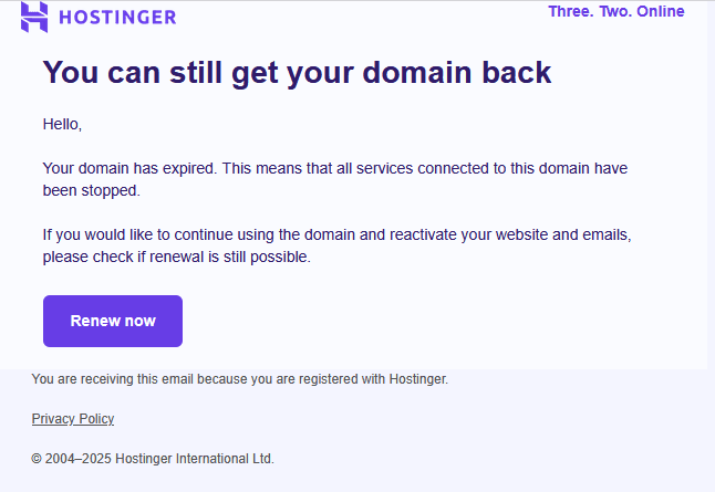 Bild einer Spam Phishing Email von Hostinger
