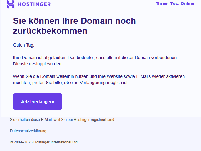 Bild von Hostinger Spam Mail Domain verlängeren